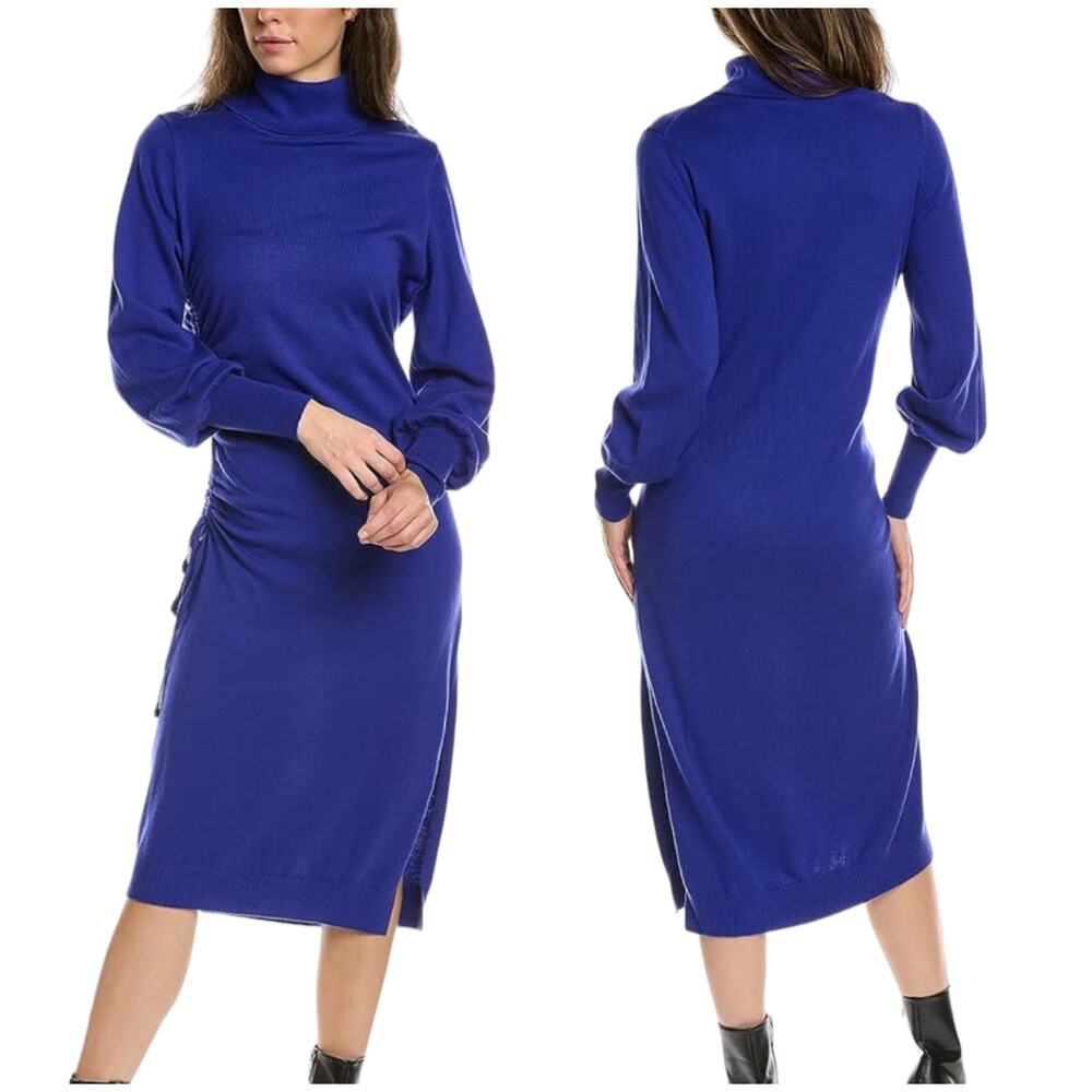 Ted Baker Aavvaa Knitted Dress Ruched Side Size 2 (US 6) Sweater Dress Blue